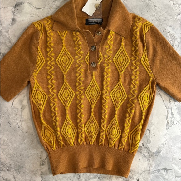 Urban Outfitters Sweaters - Vintage-Inspired Brown & Yellow Knit Polo Sweater Size S NWT